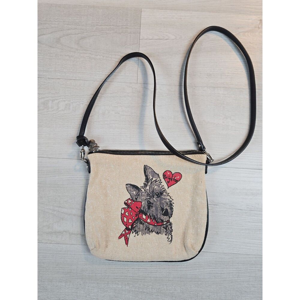 Brighton Scottie Dog Canvas Crossbody Purse Detachable Strap 8.5" x 7.5"